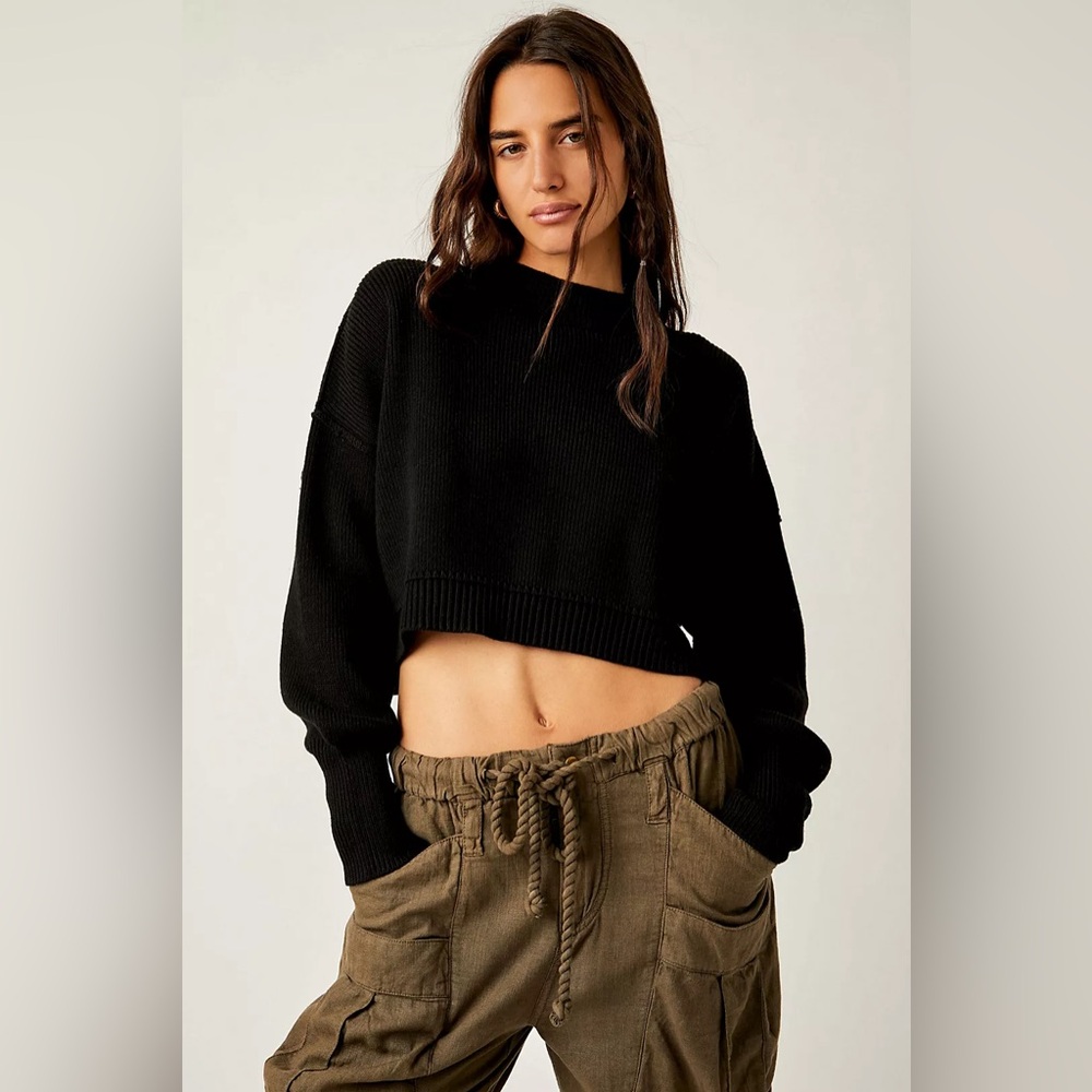 Free People Easy Street Crop Pullover in Black